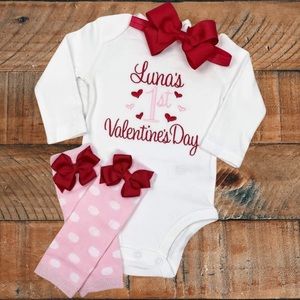 1st Valentine Leg Warmer and Personalized  Bodysuit Set
